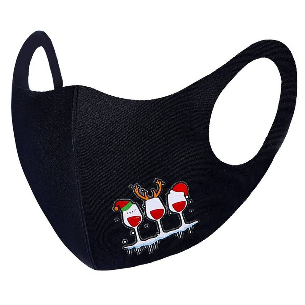 3 Festive Wine Glasses Christmas Themed Face Mask-NIP